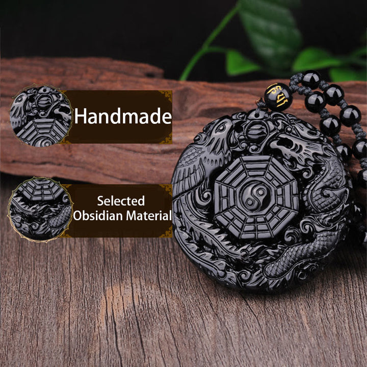 Collier avec pendentif en obsidienne, dragon, phénix , Buddha Stones Bagua - image 6