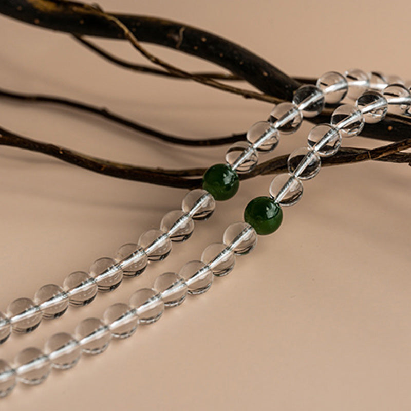 Bracelet de méditation Mala en jade blanc et cristal de 108 perles Buddha Stones