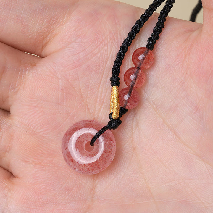 Collier pendentif de guérison avec boucle de paix en quartz fraise et calcédoine de Buddha Stones