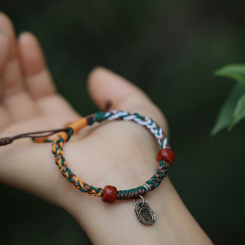 Bracelet tressé en os de chameau fait main en argent tibétain 925 avec pierres de Buddha Stones , déesse de la richesse, Zakiram