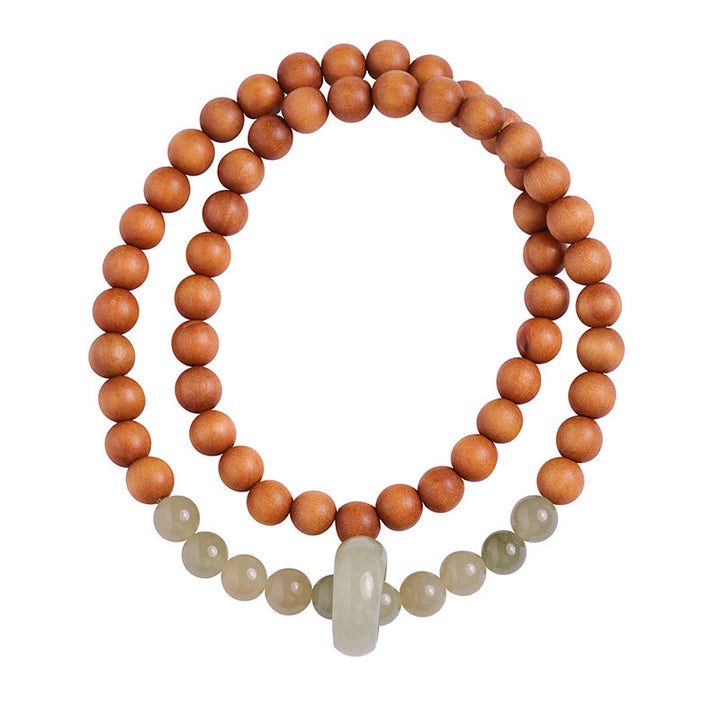 Bracelet double tour de protection en jade Hetian et bois de santal avec Buddha Stones
