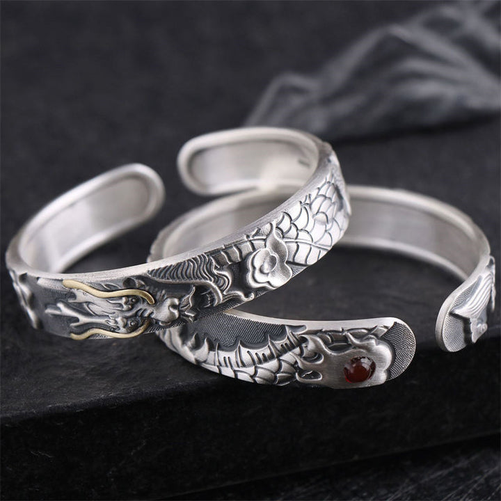 Bracelet de protection en argent sterling 999 Buddha Stones et dragon