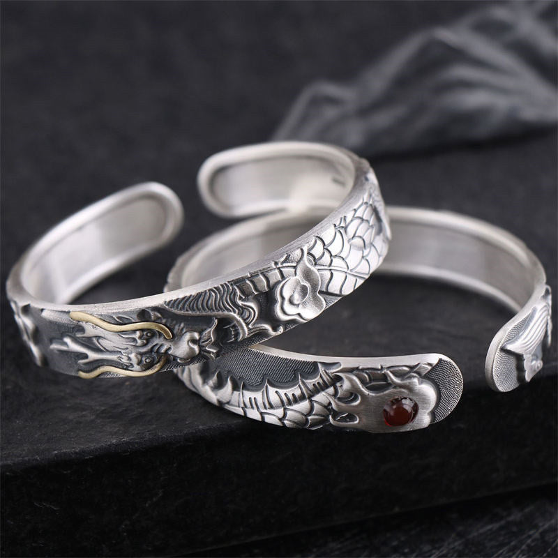 Bracelet de protection en argent sterling 999 Buddha Stones et dragon - image 1