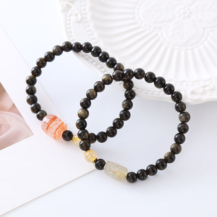 Bracelet de protection de richesse PiXiu en obsidienne naturelle dorée et brillante de Buddha Stones