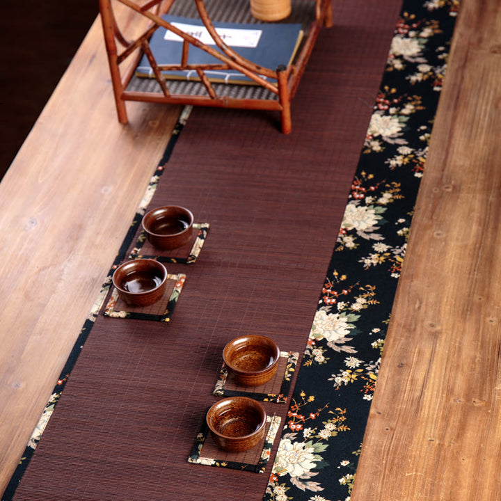 Dessous de verre en bambou avec motif de pivoine vintage et Buddha Stones