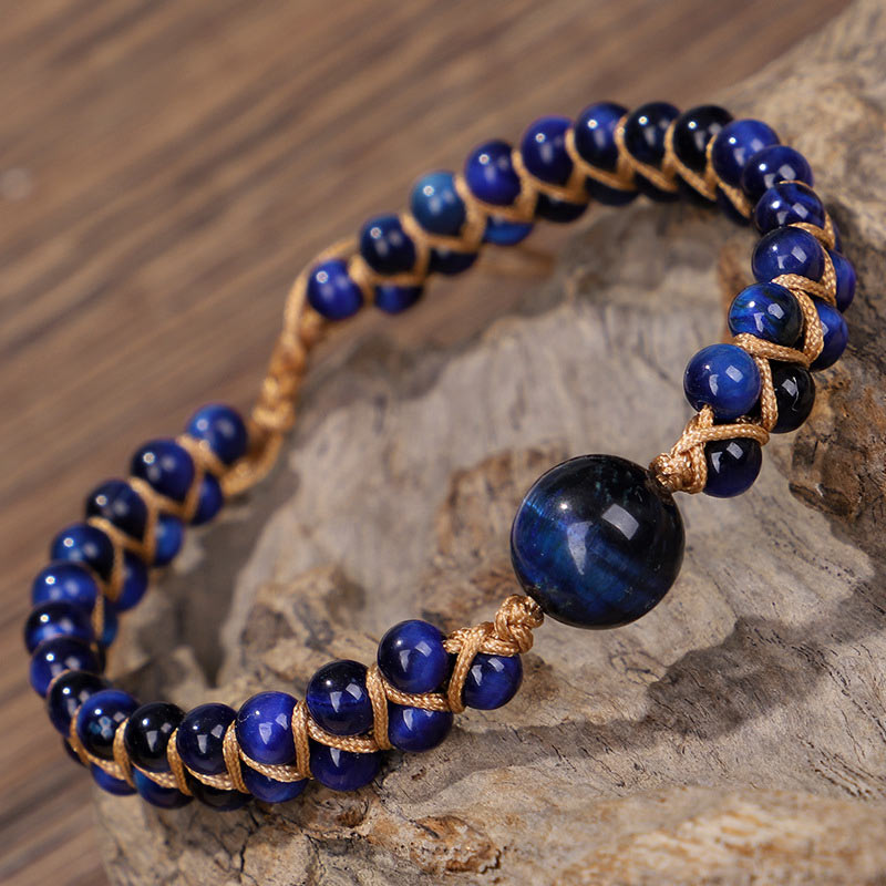 Bracelet de protection en pierre œil de tigre bleu divin Buddha Stones