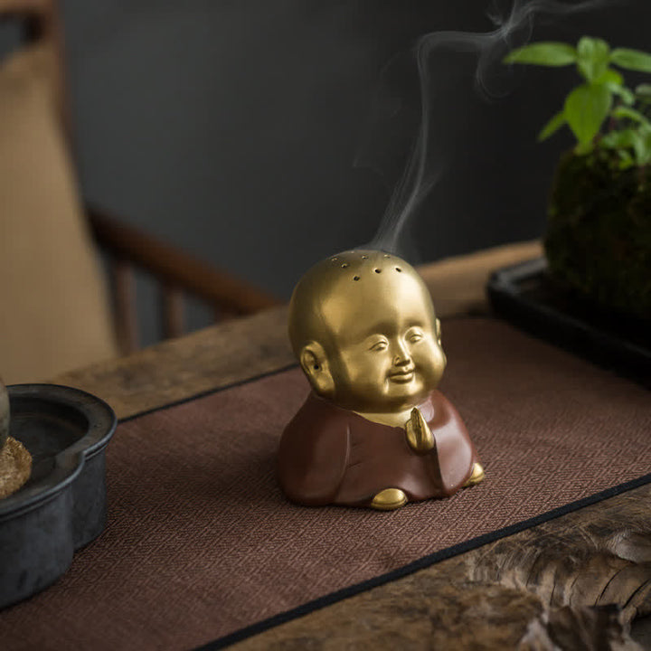 Brûleur d'encens de guérison en céramique Petit Bouddha Rieur