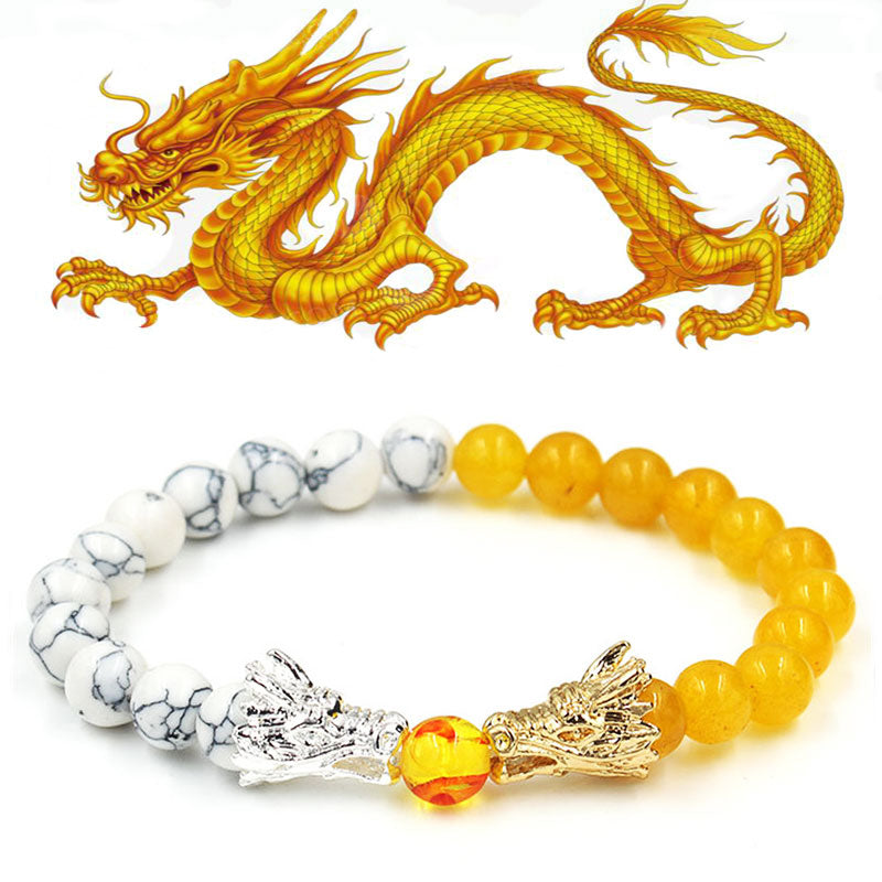 Bracelet de perles de bénédiction du dragon en pierre de lave turquoise blanche et Buddha Stones - Turquoise blanche et citrine - image 24