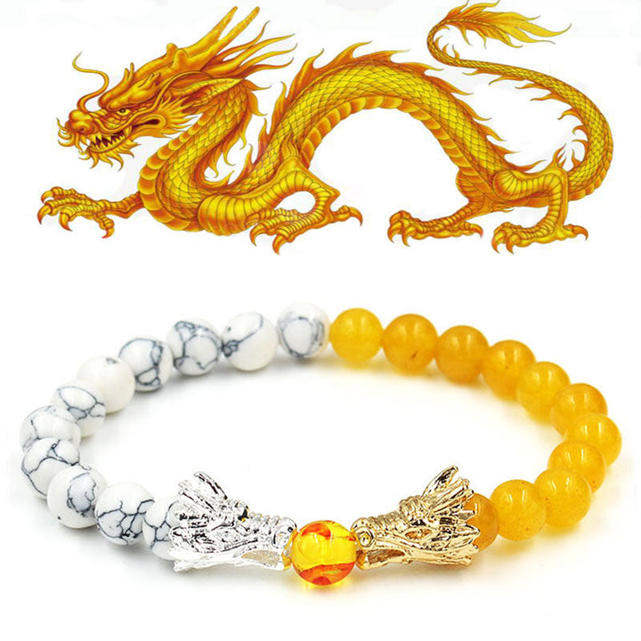 Bracelet de perles de bénédiction du dragon en pierre de lave turquoise blanche et Buddha Stones - Turquoise blanche et citrine - image 24