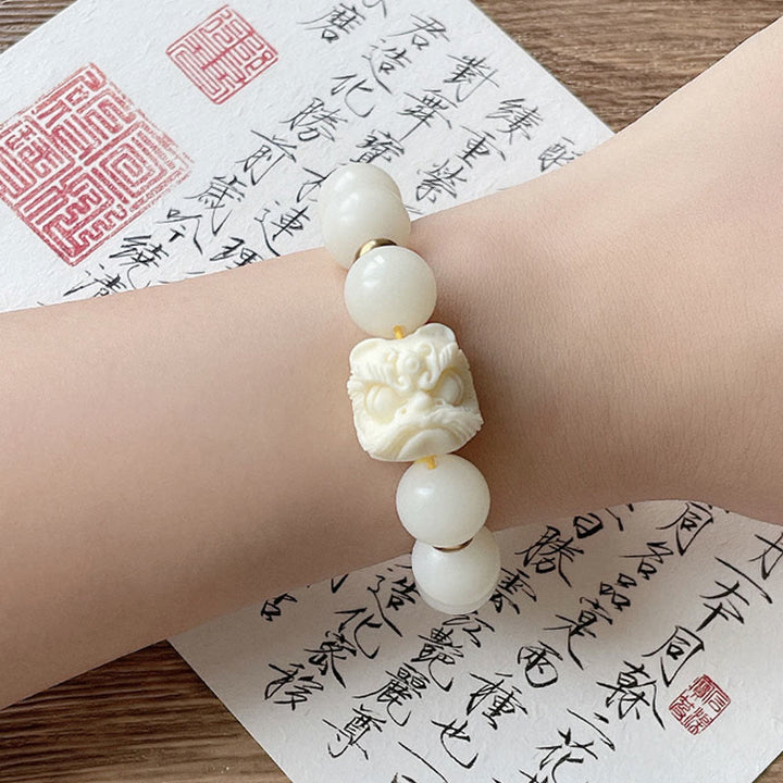 Bracelet de protection en obsidienne argentée et brillante de Buddha Stones , graine de Bodhi, ivoire, fruit, lion dansant