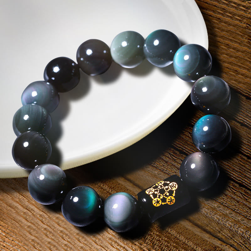 Bracelet de transformation positive en obsidienne arc-en-ciel naturelle de Buddha Stones