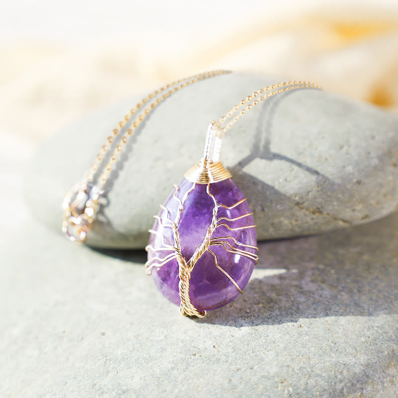 Collier pendentif en cristal de quartz naturel avec énergie de guérison de l'arbre de vie en Buddha Stones - image 1