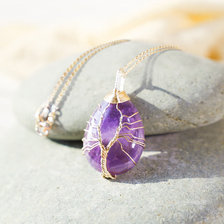 Collier pendentif en cristal de quartz naturel avec énergie de guérison de l'arbre de vie en Buddha Stones - image 1