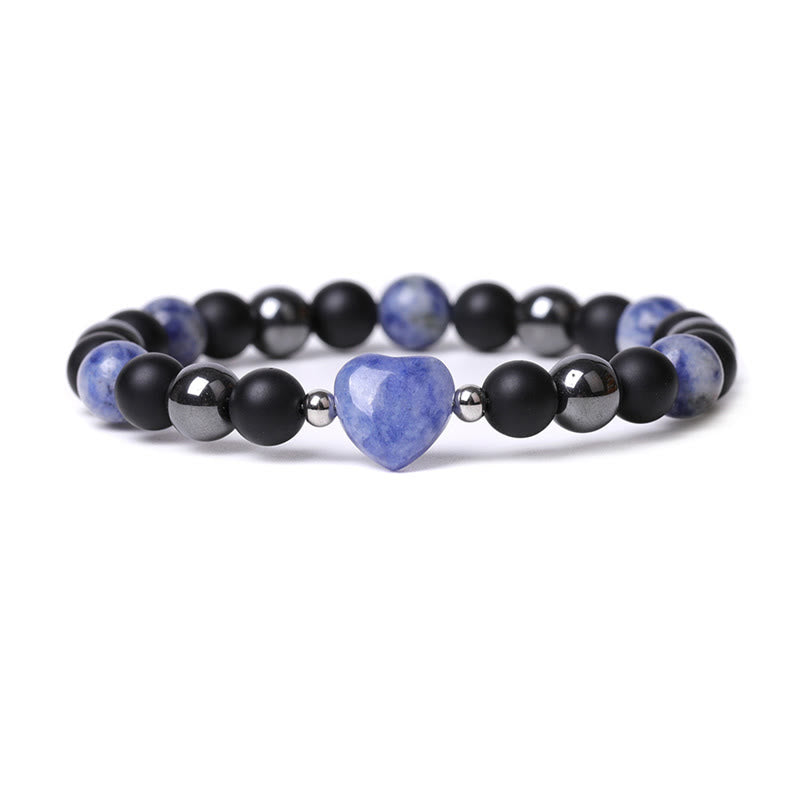 Bracelet de protection en forme de cœur Buddha Stones pierre d'onyx noir et œil de tigre en cristal