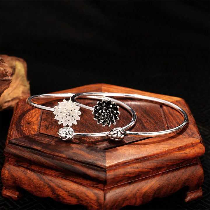 Bracelet d'illumination en cuivre blanc Buddha Stones et lotus rétro