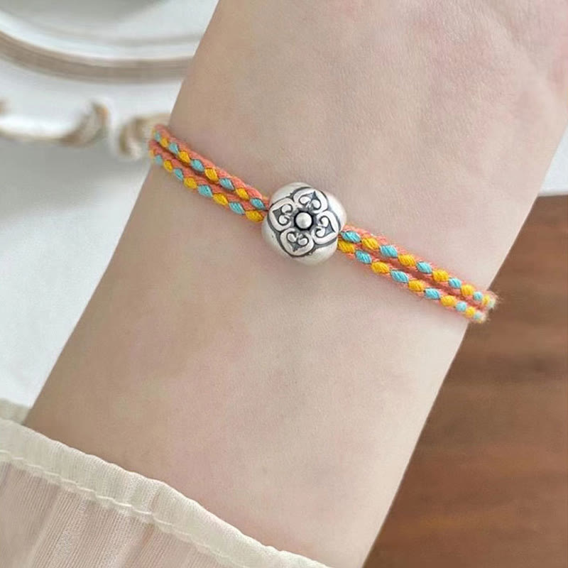 Bracelet tressé multicolore en argent sterling 999 avec pierre porte-bonheur Kaki de Buddha Stones