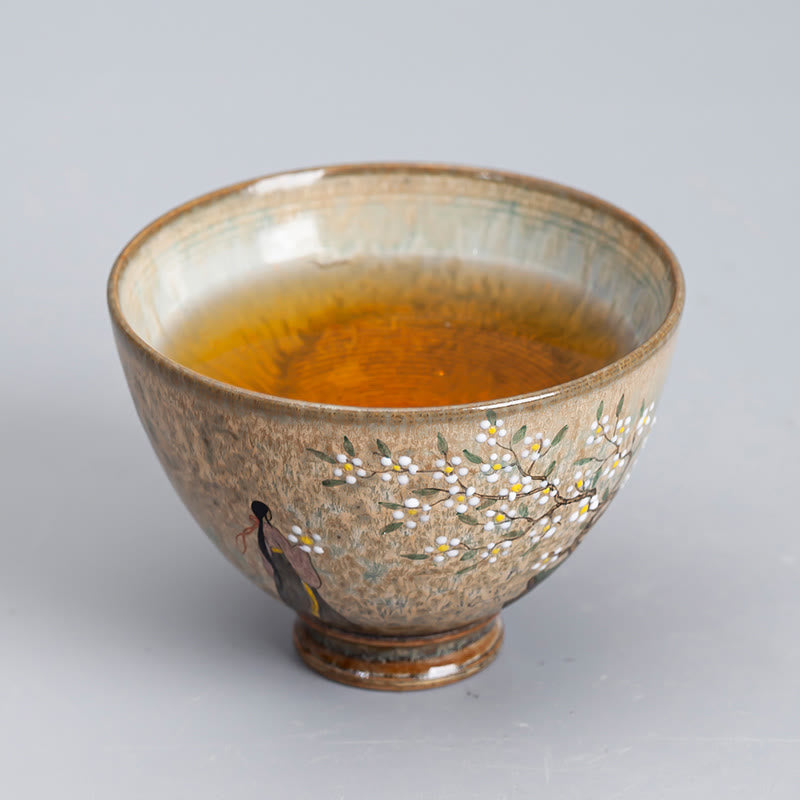 Buddha Stones Jingdezhen peintes à la main en porcelaine au four Ru Hanfu Girl Flower Ceramic Teacup Kung Fu Tea Cups
