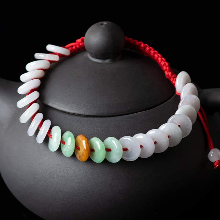 Bracelet tissé en fil rouge porte-bonheur en jade rond avec Buddha Stones