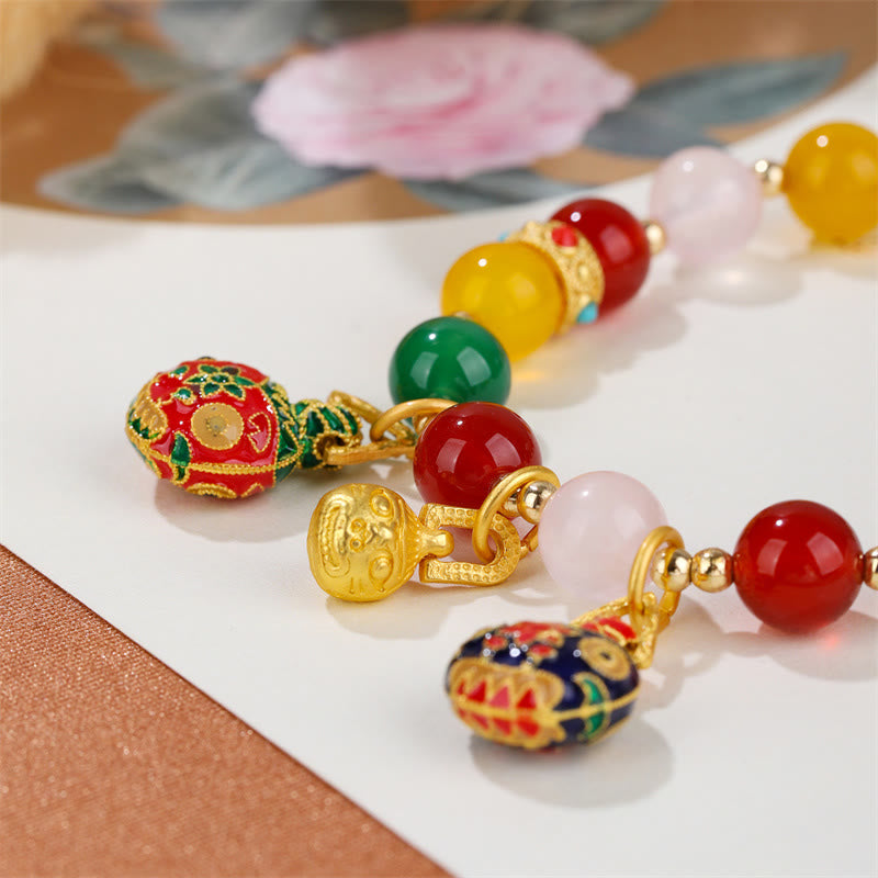 Bracelet de réussite en cristal d'agate Buddha Stones et famille de bêtes avaleuses d'or