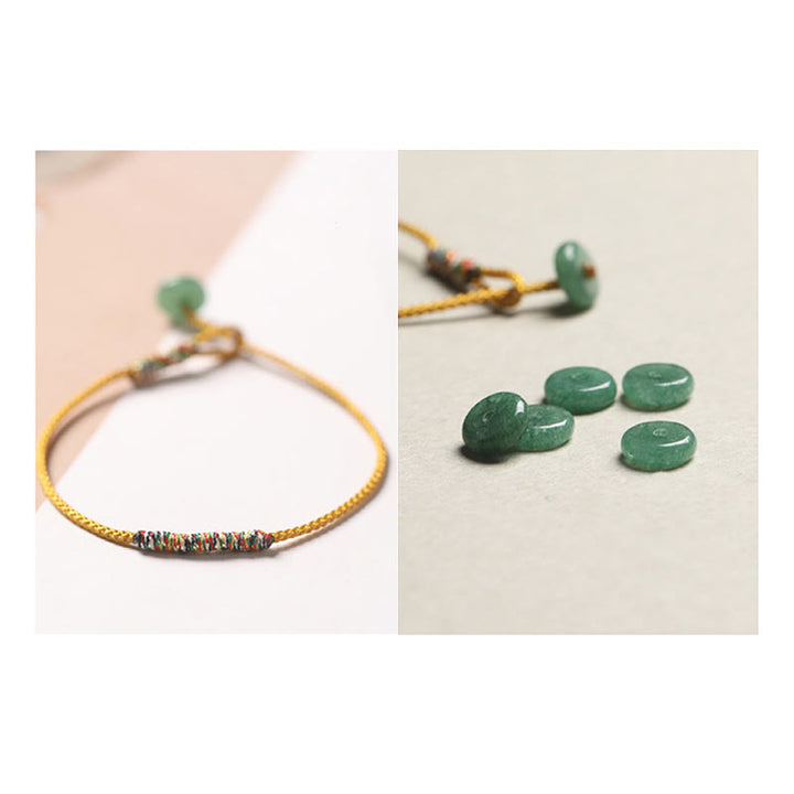 Bracelet en corde tressée tibétain fait main en aventurine verte avec Buddha Stones et protection de la chance