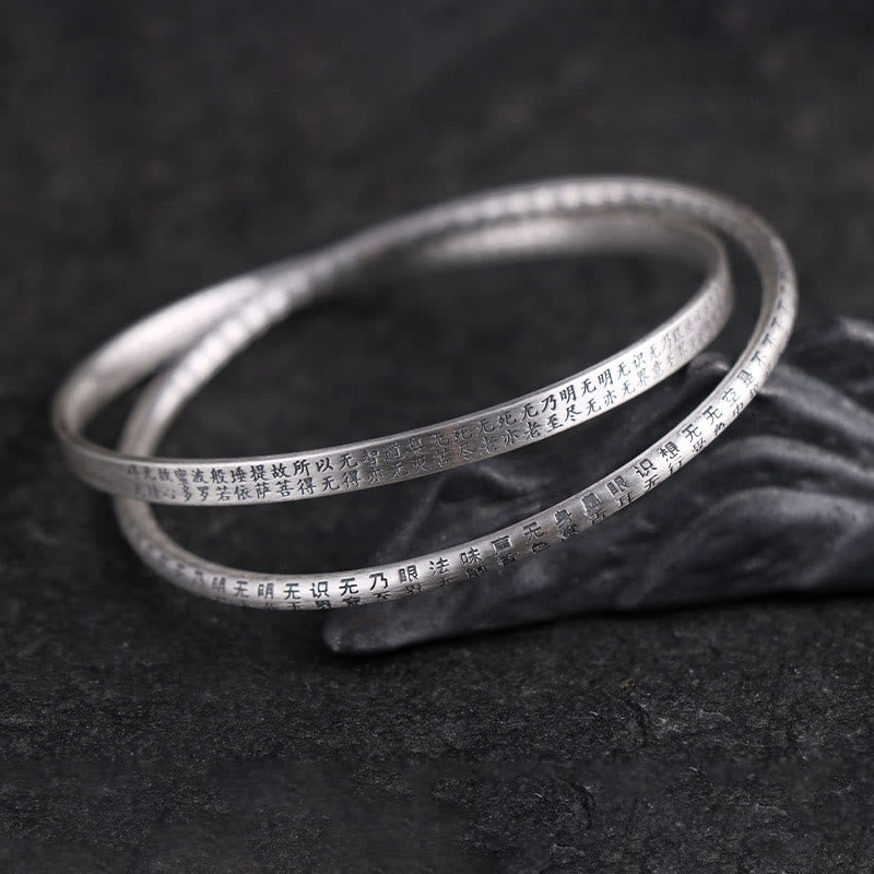 Bracelet de protection sculpté en argent sterling 999 Buddha Stones et Sutra du cœur