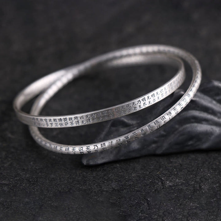 Bracelet de protection sculpté en argent sterling 999 Buddha Stones et Sutra du cœur