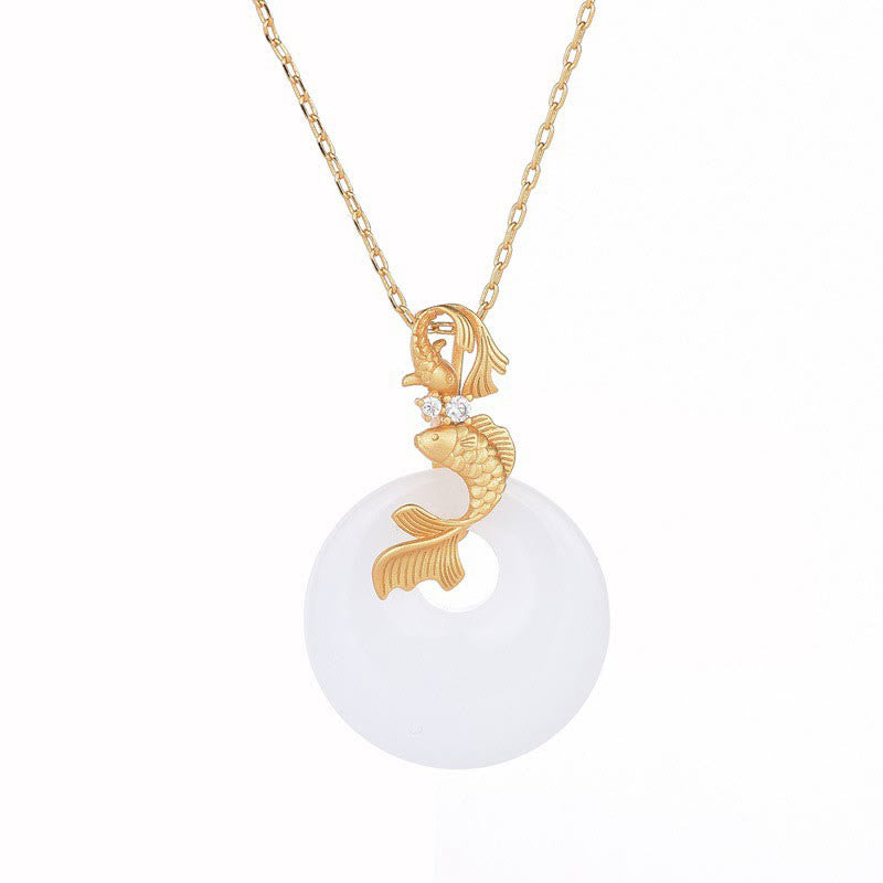 Collier pendentif en jade blanc Buddha Stones et poisson Koi pour la prospérité et la richesse - image 6
