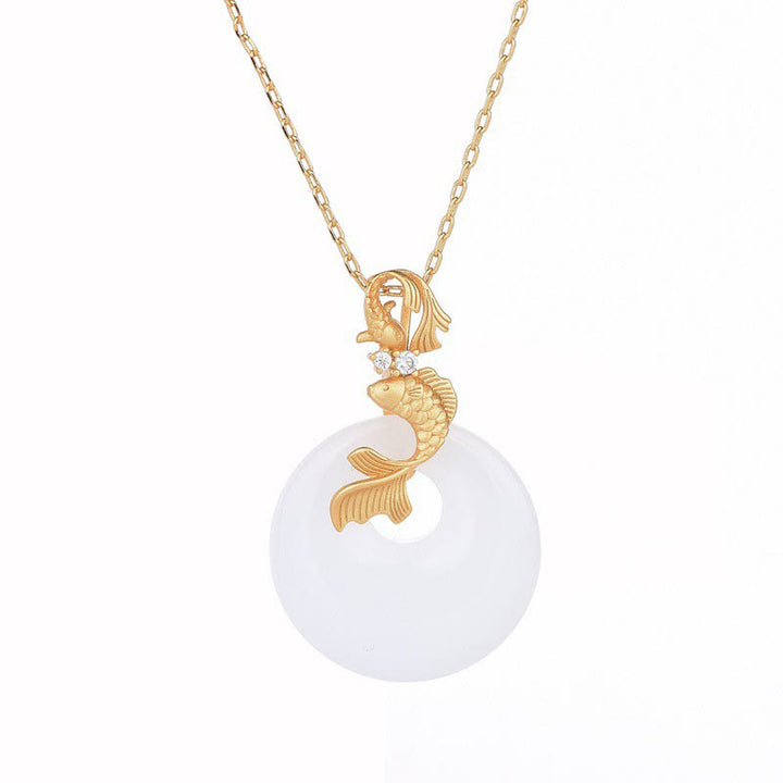 Collier pendentif en jade blanc Buddha Stones et poisson Koi pour la prospérité et la richesse - image 6