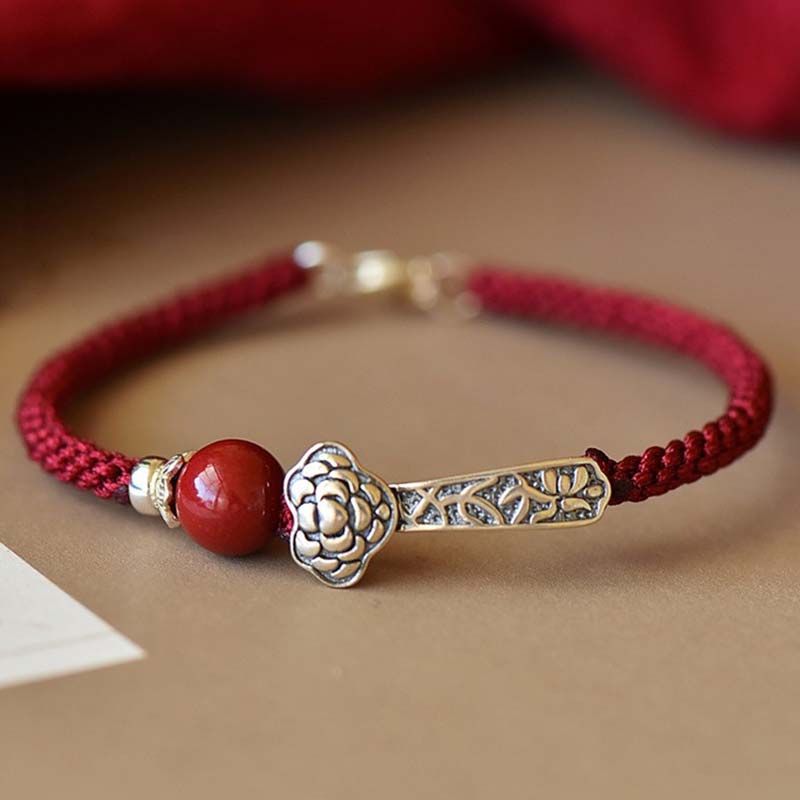 Bracelet de bénédiction en argent sterling 925 et cinabre Buddha Stones - Rouge (Taille du bracelet : 15-16 cm) - image 1