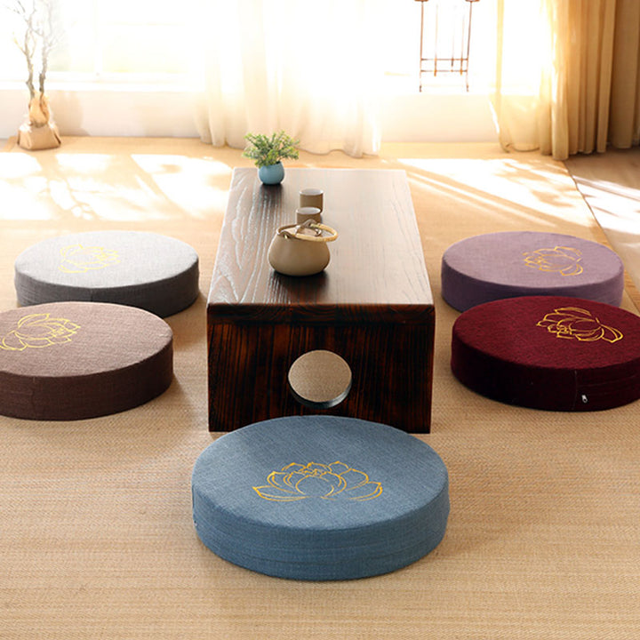 Coussin de siège de méditation en coton et lin avec broderie de Buddha Stones et de lotus - image 3