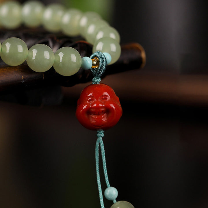 Bracelet de prospérité Bouddha rieur en jade agate rouge et ambre