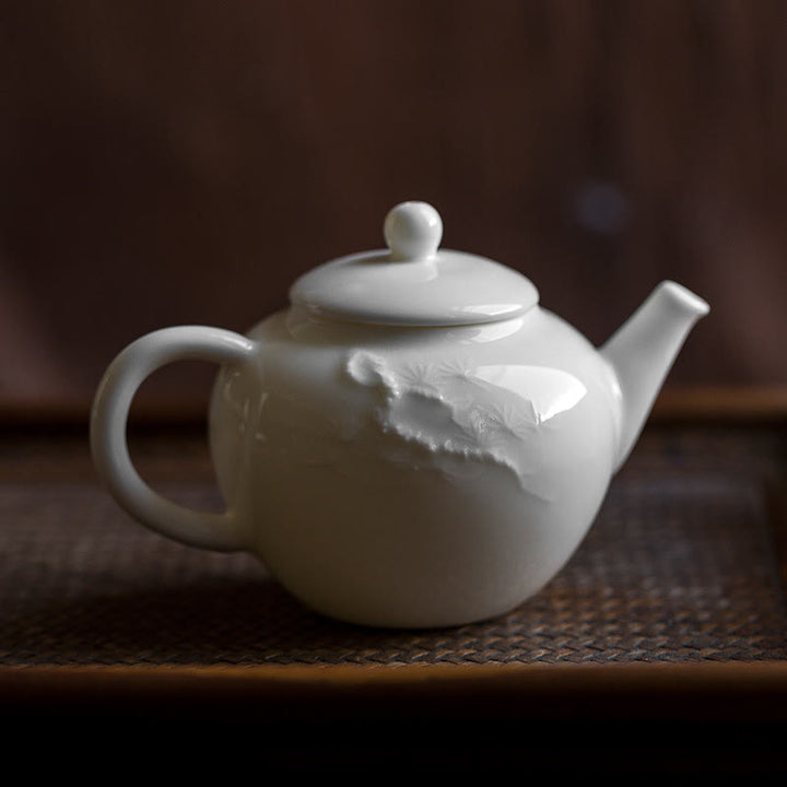 Théière en céramique à motif gravé en bambou et pin blanc