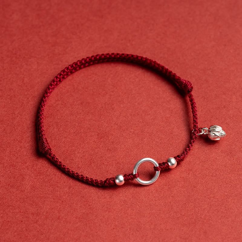 Bracelet en argent sterling 925 avec Buddha Stones et cordon rouge porte-bonheur, paix, joie, lotus, paix - Rouge foncé (tour de poignet 15-18 cm) - Lotus - image 12