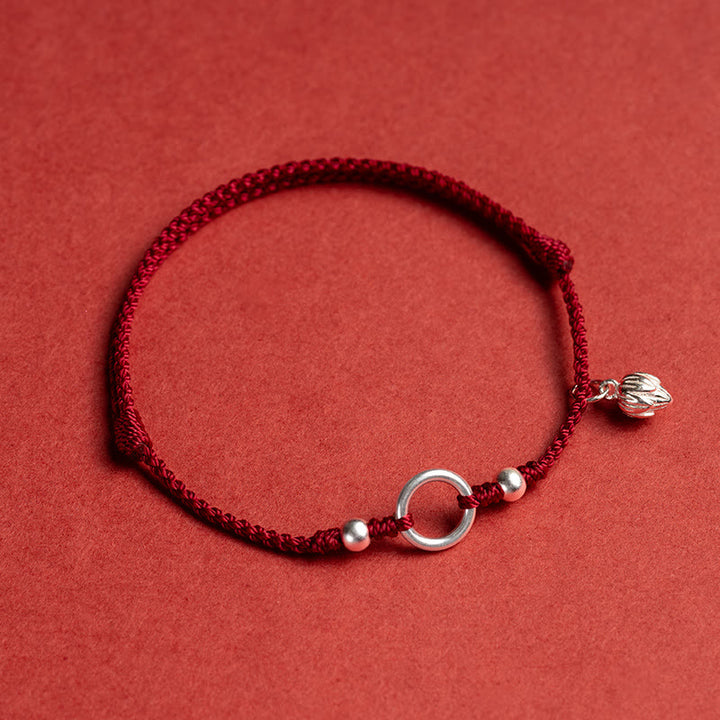 Bracelet en argent sterling 925 avec Buddha Stones et cordon rouge porte-bonheur, paix, joie, lotus, paix - Rouge foncé (tour de poignet 15-18 cm) - Lotus - image 12