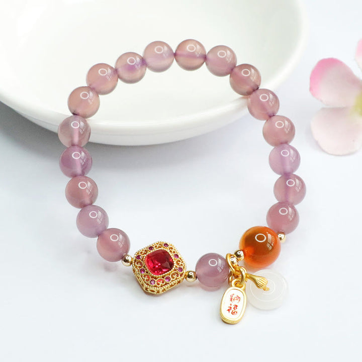Bracelet porte-bonheur en agate naturelle et calcédoine violette Buddha Stones, boucle de paix, harmonie, porte-bonheur