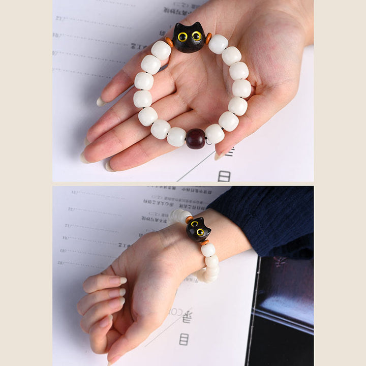 Bracelet de sagesse en Buddha Stones, graine de Bodhi naturelle, petite feuille, bois de santal rouge, bois d'ébène, joli chat porte-bonheur - image 18