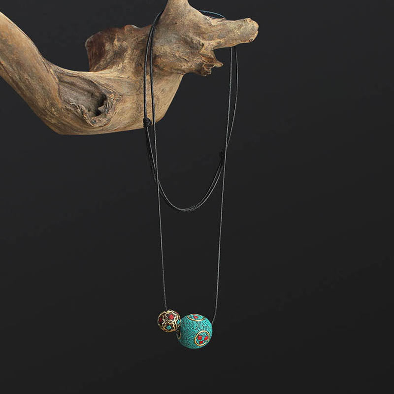Collier avec Buddha Stones et double perle turquoise tibétaine pour la protection et la force