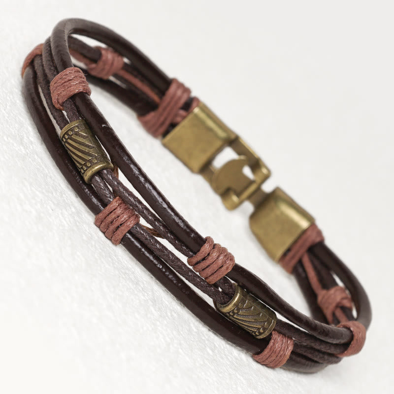 Bracelet en cuir vintage avec Buddha Stones et corde marron - Fil marron clair (Tour de poignet : 19-21 cm) - image 0