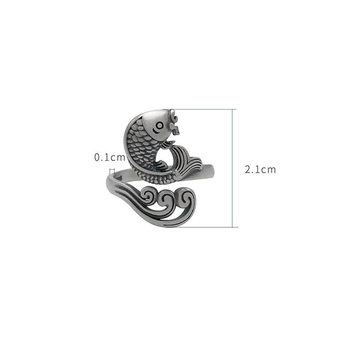 Bague en argent sterling 925 Buddha Stones et poisson koï