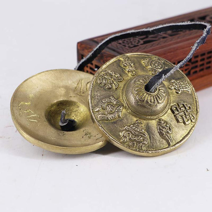 Buddha Stones Tingsha Tibétaine Six Mots Vrais Dragon Cuivre Équilibre Décoration Avec Sac - image 10