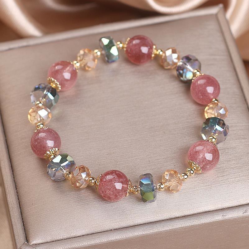 Bracelet positif en cristal coloré en quartz fraise naturel Buddha Stones