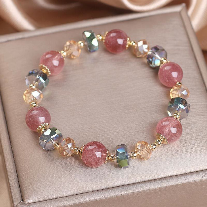 Bracelet positif en cristal coloré en quartz fraise naturel Buddha Stones