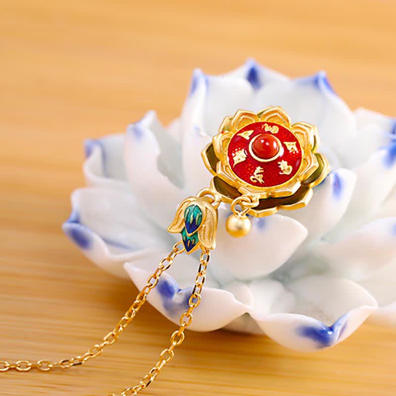 Collier pendentif en argent sterling 925 avec roue de prière en agate rouge du Tibet - image 2