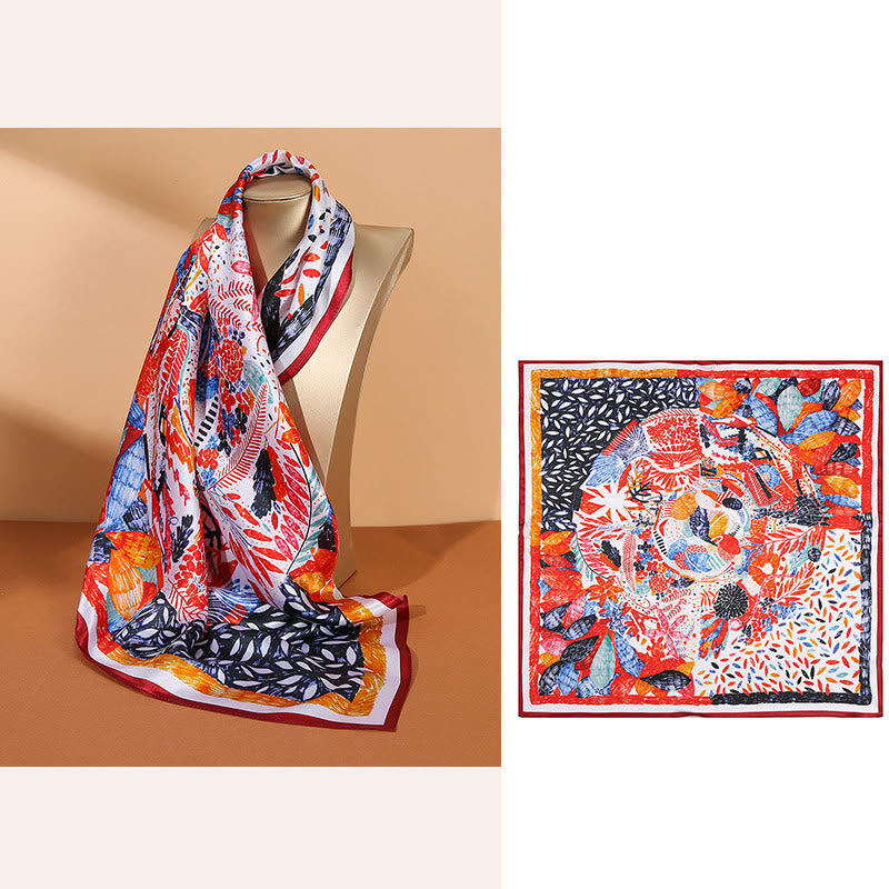 Foulard pour cheveux en soie de mûrier 100 % Buddha Stones et scène pastorale en montgolfière