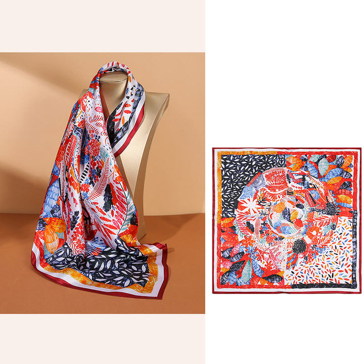 Foulard pour cheveux en soie de mûrier 100 % Buddha Stones et scène pastorale en montgolfière