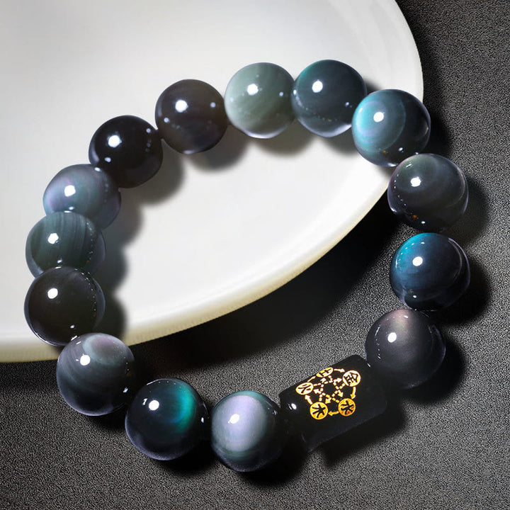 Bracelet de transformation positive en obsidienne arc-en-ciel naturelle de Buddha Stones
