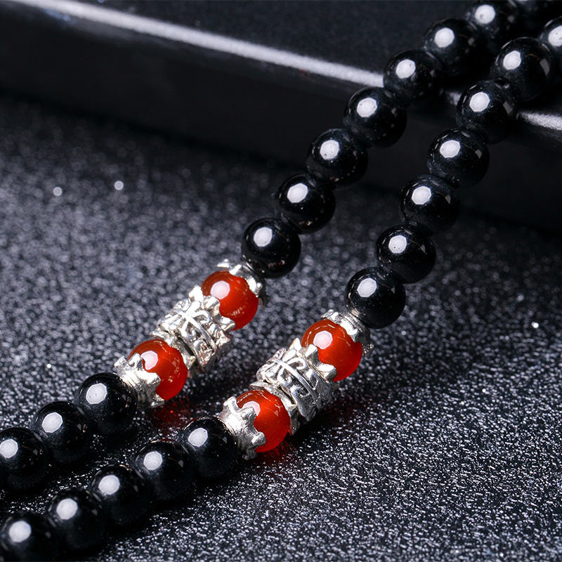 Bracelet Mala 108 perles en obsidienne noire naturelle œil de tigre Buddha Stones