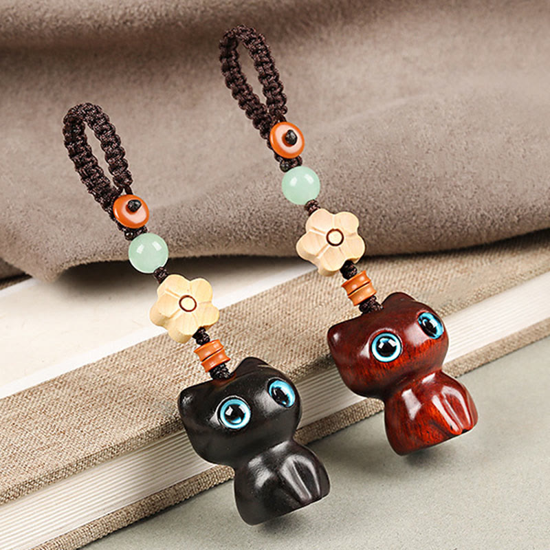 Porte Buddha Stones, mini petite feuille de bois de santal rouge, bois d'ébène, chat porte-bonheur, joli chaton, paix, décoration à suspendre pour téléphone