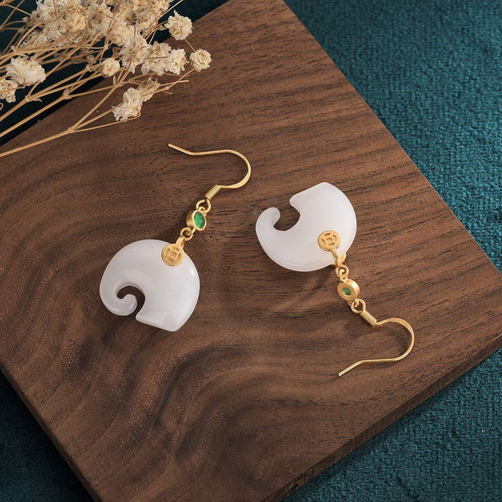 Buddha Stones Boucles d'oreilles FengShui Jade Double Bonheur Fortune