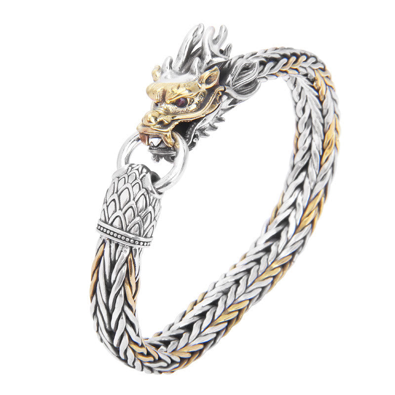Bracelet tressé en métal de protection du dragon de bon augure en argent sterling 925 de Buddha Stones Année du Dragon